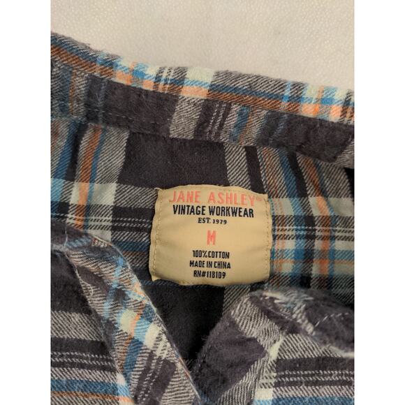 Womens Jane Ashley Vintage Workwear Plaid Long Sleeve Shirt Size M Black White - Picture 9 of 9